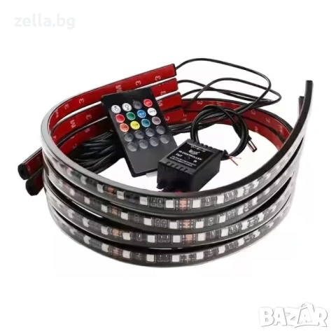 RGB LED комплект за подсветка на автомобил – 4 ленти, 12V, Bluetooth управление и музикален 10329, снимка 11 - Друга електроника - 54672301