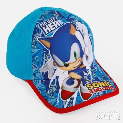 Детска памучна шапка за момче с принт sonic синя_1261375