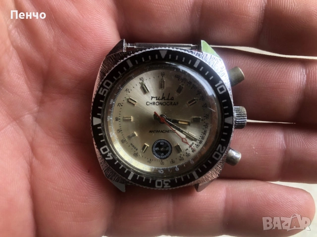стар ръчен "RUHLA" CHRONOGRAF - MADE IN GDR, снимка 5 - Антикварни и старинни предмети - 50902348