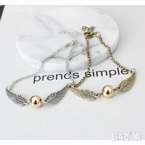 Гривна Harry Potter Golden Snitch & Deathly Hallows – Златиста/Сребриста, Метална сплав, 23 см 10122, снимка 11 - Гривни - 54658626