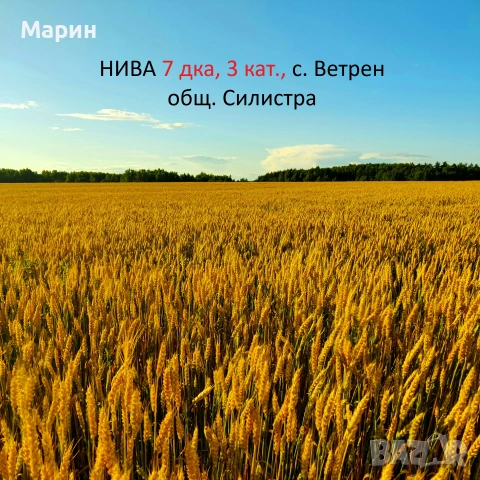 Продавам ЗЕМЕДЕЛСКА ЗЕМЯ с. Ветрен обл. Силистра