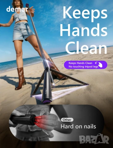 LISEN 170 см статив за телефон, селфи стик статив с дистанционно за iPhone и Android, снимка 6 - Селфи стикове, аксесоари - 53961286