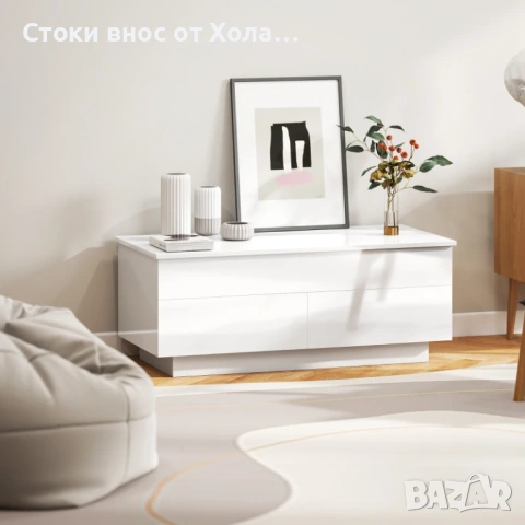 Холна маса HOMCOM със скрито място за съхранение (повдигаш се плот) и 2 чекмеджета, бял гланц, снимка 4 - Маси - 54782013