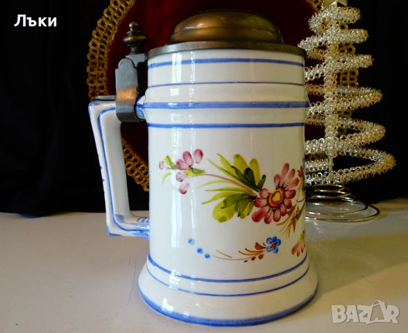 Порцеланова халба Bassano с калаен капак. , снимка 3 - Антикварни и старинни предмети - 54646133