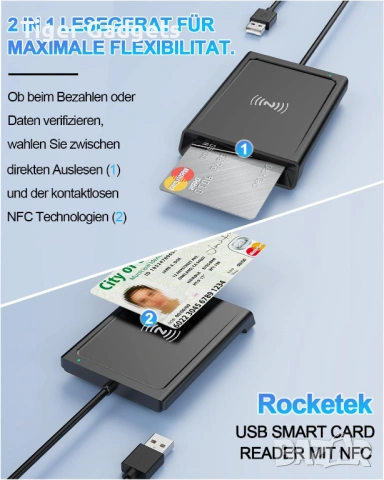 USB Smart Card Reader с NFC – четец за смарт карти, лични карти и SIM карти, снимка 3 - Друга електроника - 54883144