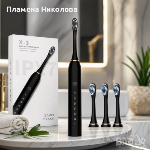 Ултразвукова електрическа четка за зъби X3 Sonic, 6 режима на работа, 4 накрайника, IPX7, снимка 6 - Други - 54614012
