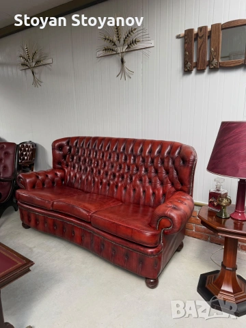 Chesterfield/Честърфилд Класически кожен диван – Бордо, снимка 6 - Дивани и мека мебел - 55281594