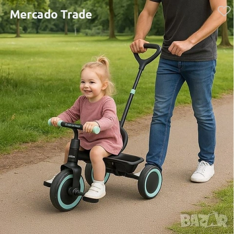 Детска триколка 2 в 1 Mercado Trade, Със защитен колан, Черно-Зелен, снимка 5 - Детски велосипеди, триколки и коли - 55180613