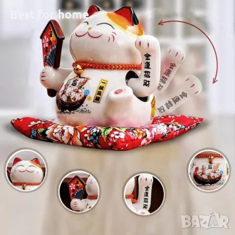 XIYUAN 7-инчова вееща се котка - керамична японска късметлийска котка, декоративна украса за плот , снимка 4 - Декорация за дома - 55475381