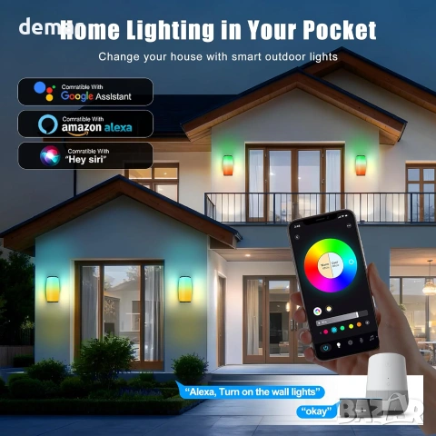 Смарт външни LED аплици/стенни лампи за монтаж (RGB, Wi‑Fi + дистанционно) Govee, снимка 5 - Външни лампи - 55219347