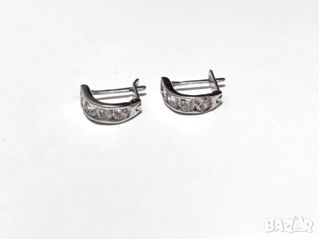 Златни Детски Обеци 0,78 грама 14K(проба 585) бяло злато с циркони, снимка 5 - Обеци - 54925131