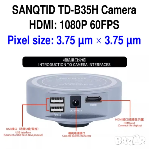 SANQTID-2K HDMI high-definition strong light suppression camera TD-B35H камера микроскоп, снимка 2 - Камери - 54918671
