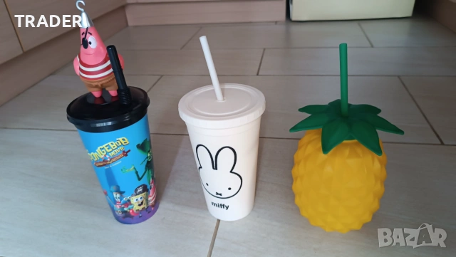 чаша за път термос със сламка spongebob squarepants Спонджбоб квадратни гащи  Miffy ананас