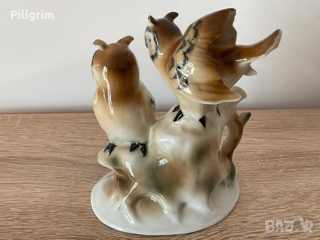 Порцеланова фигурка «Две сови на клон» Gräfenthal, Източна Германия, 1955 г., снимка 3 - Колекции - 55249372