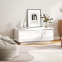 Холна маса HOMCOM със скрито място за съхранение (повдигаш се плот) и 2 чекмеджета, бял гланц, снимка 4