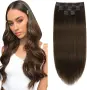 XDhair екстеншъни за коса тип „щипка“ от естествена човешка коса, средно кафява,100 гр.,6бр., 40 см, снимка 1