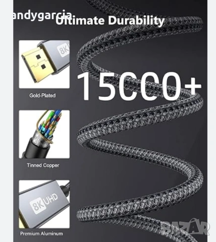  Silkland 8K Mini DisplayPort to DisplayPort 1.4 Cable 8K@60Hz 4K@144Hz 2K@240Hz HDR DSC 1.2 G-Sync , снимка 3 - Кабели и адаптери - 54538427