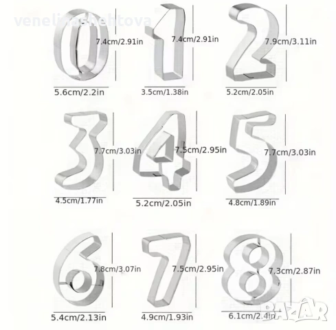Цифри числа 0-9 7.5см. метални резци резец тесто бисквитки фондан декорация торта , снимка 2 - Други - 54012017