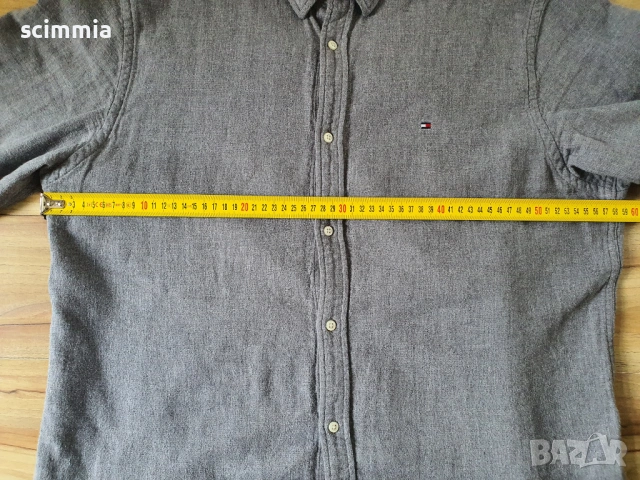 Tommy Hilfiger риза XL Regular Fit 100% памук сива, плътна материя, снимка 9 - Ризи - 54682734