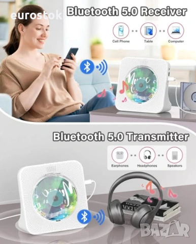 CD плейър Greadio KC-806, Bluetooth 5.0, мултифункционален CD плейър с високоговорители, FM радио, снимка 7 - MP3 и MP4 плеъри - 54977779
