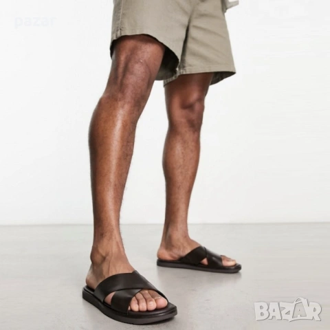 Мъжки Дизайнерски Кожени Джапанки Чехли Естествена Кожа Корк 44-44.5