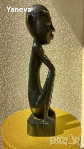 Африканска ,ръчно изработена дърворезба със седеф на мислител. , снимка 6 - Статуетки - 54058006