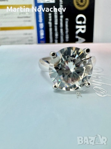 Сребърен пръстен с мойсанит (Диамант) 5 карата, снимка 9 - Пръстени - 54117287