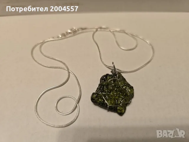 Нежни колиета от Зелен обсидиан с артистична оплетка и верижка, снимка 3 - Колиета, медальони, синджири - 55383511