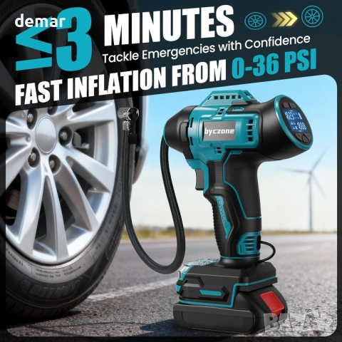 Безжичен въздушен компресор 160 PSI с LCD манометър за Makita 18V, без батерия, снимка 3 - Аксесоари и консумативи - 54118372