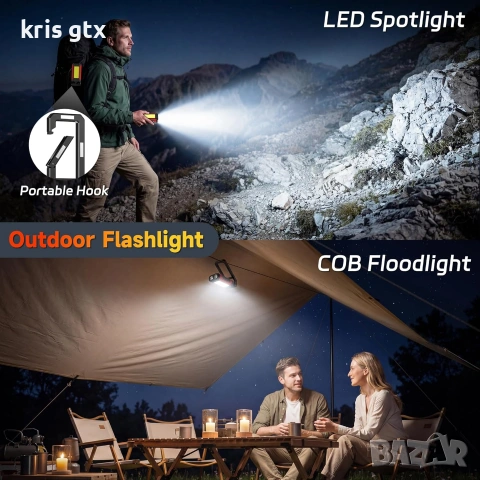 LED работен лампа, 7 режима, IPX6, магнитна основа, 188 г, за къмпинг и ремонт на автомобили , снимка 11 - Аксесоари и консумативи - 55070261