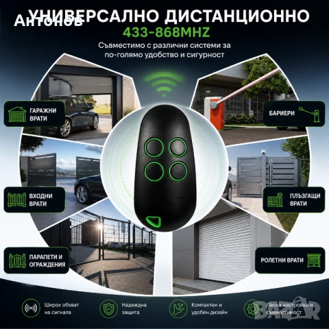 Универсално дистанционно за гаражни врати и автоматика TOPD4REN 433/868 MHz – 4 канала, Rolling Code, снимка 3 - Друга електроника - 54746612