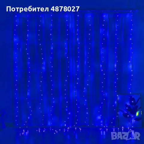 Коледни лампички с 300Led лампи 3 метра на 3 метра ,коледна завеса с дистанционно. С кукички за зака, снимка 3 - Декорация за дома - 55364119