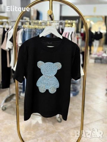 Дамска тениска "Sparkle Bear" в черно, снимка 2 - Тениски - 54599078