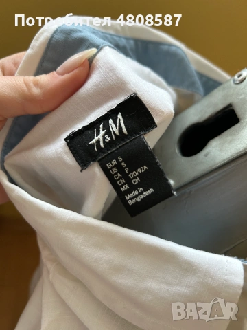 Бяла мъжка риза с къс ръкав H&M, снимка 3 - Ризи - 55162621