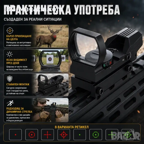 Тактически бързомер прицел с 4 фигури мерник бързомерец за въздушна пушка пистолет лов еърсофт, снимка 6 - Оборудване и аксесоари за оръжия - 51051709
