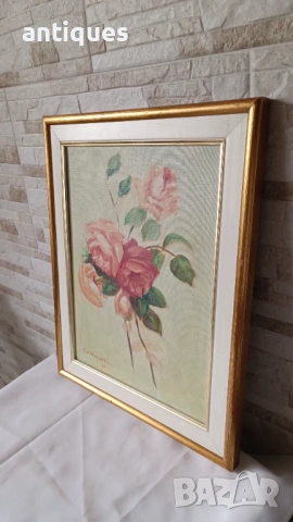 Картина "Flowers" - масло върху платно - 49/38см, снимка 4 - Антикварни и старинни предмети - 53958022