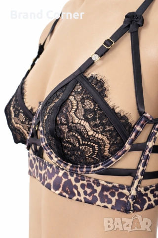 Hunkemöller комплект бельо с леопардов принт и черна дантела – сутиен 75C / бикини M, снимка 2 - Бельо - 54550251