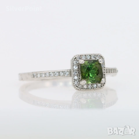 Сребърен пръстен с натурален Турмалин 0.75ct VVS със сертификат , снимка 3 - Пръстени - 54649157