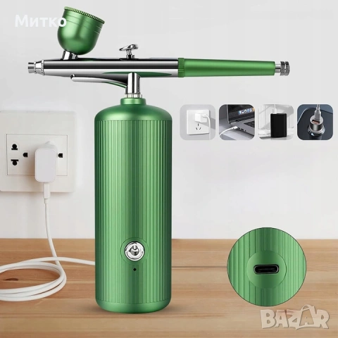 Аерограф, Bedee, 0,3 мм, зелен, 2000 mAh, безжичен, снимка 5 - Продукти за маникюр - 55103110