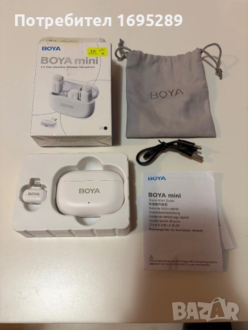  BOYA mini - микрофона система в бял цвят, снимка 5 - Микрофони - 54722473