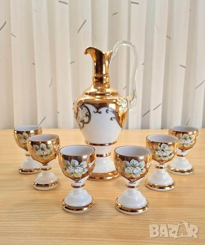 Бохемски сервиз с графа и 6 чаши