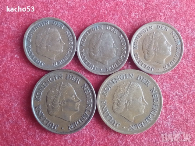 1 и 5 цента 1954-71 г. Нидерландия, снимка 2 - Нумизматика и бонистика - 54399489