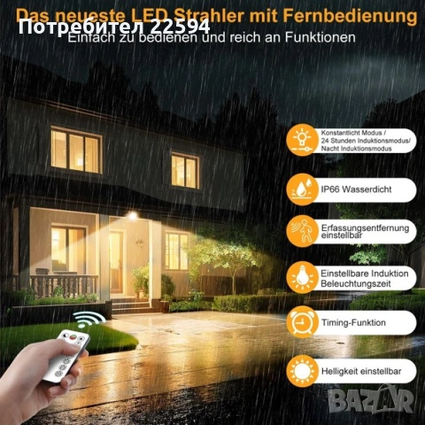 LED прожектор за открито с детектор за движение – 25W, снимка 4 - Прожектори - 54800462