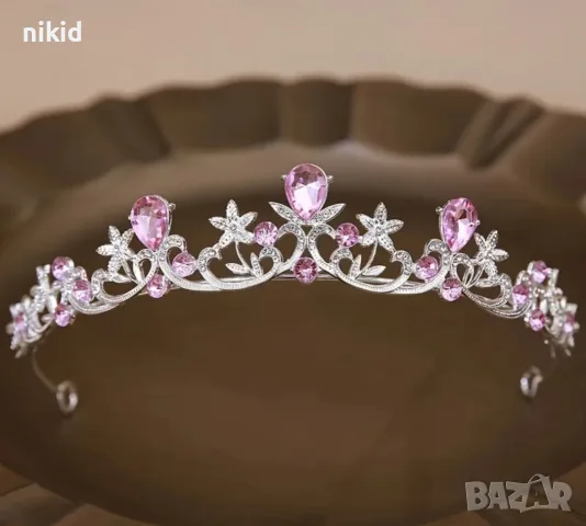 фини цветя вредени с камъни сребриста златиста диадема корона тиара венец дамска детска метална, снимка 3 - Аксесоари за коса - 55514239