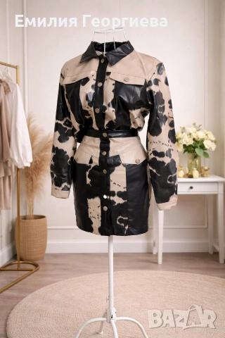 Дамски комплект от кожена риза и пола , снимка 4 - Якета - 54143227