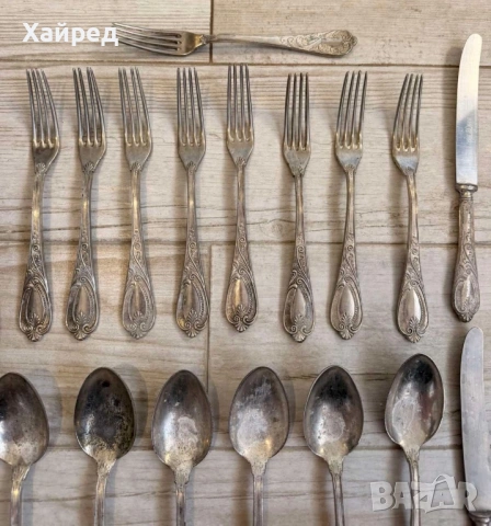 ПОСРЕБРЕНИ Старинни Прибори с ПЕЧАТ, снимка 6 - Антикварни и старинни предмети - 53664776