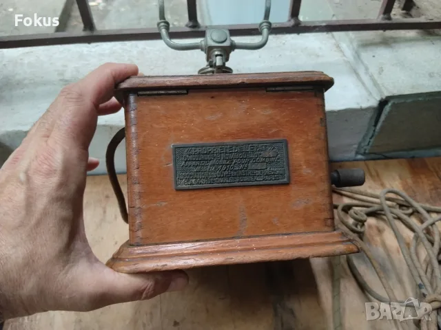 Стар дървен френски телефон с манивела 1910 год., снимка 3 - Антикварни и старинни предмети - 55436003