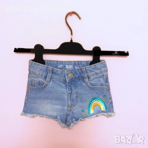 Детски дънкови шорти Denim & Co с бродерия на дъга, р-р 2-3 г. (98 см), снимка 2 - Детски панталони и дънки - 54175922