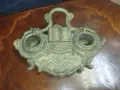 Стара масивна двойна мастилница за писалище (бюро), изработена в бароков / рококо стил от алуминий , снимка 1