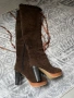 Високи кафяви велурени ботуши с връзки и цип 38 номер, снимка 5